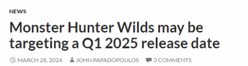 曝《怪猎荒野》2025年Q1发售